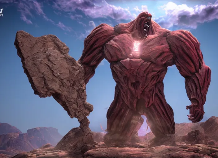 Prompt: evil very very big titan muscular rock god named baxvel, unreal engine
