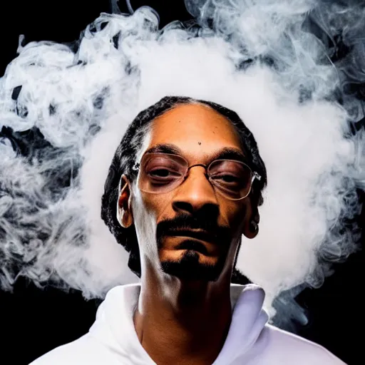 Image similar to snoop dogg exhaling a smoke cloud in the shape of snoop dogg