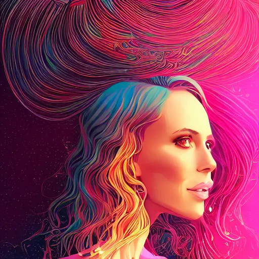 Prompt: adorably cute portrait of nicole aniston, artstation winner by victo ngai, kilian eng and by jake parker, swirly vibrant color lines, winning - award masterpiece, fantastically gaudy, aesthetic octane render, 8 k hd resolution