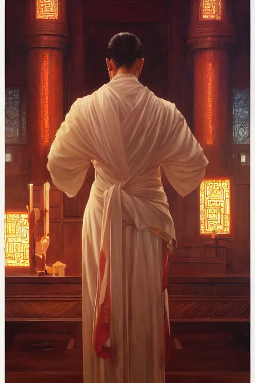 Image similar to temple, taoism, painting by greg rutkowski, j. c. leyendecker, artgerm, tom of finland