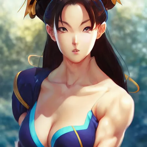 Image similar to A beautiful semi realistic anime portrait of Chun li, by Stanley Artgerm Lau, WLOP, Rossdraws, James Jean, Andrei Riabovitchev, Marc Simonetti, and Sakimichan, tranding on artstation H- 768