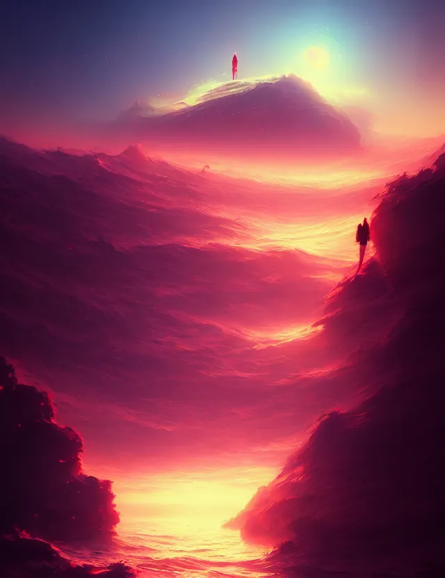 Image similar to ghost above a red sea with clear sky, artwork by tooth wu and wlop and alena aenami and greg rutkowski