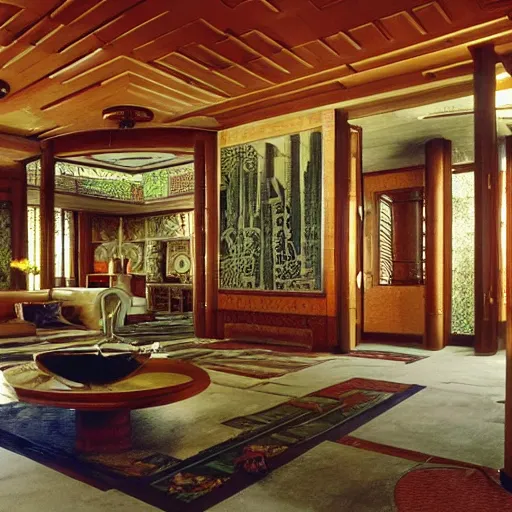 Image similar to a mansion fit for a dragon; by frank lloyd wright