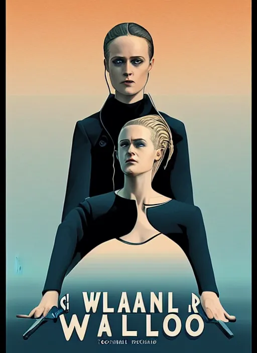 Image similar to poster artwork by Michael Whelan and Tomer Hanuka, a portrait of Evan Rachel Wood in Westworld, clean