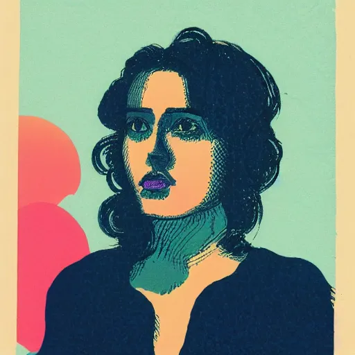 Image similar to a risograph of a beautiful woman