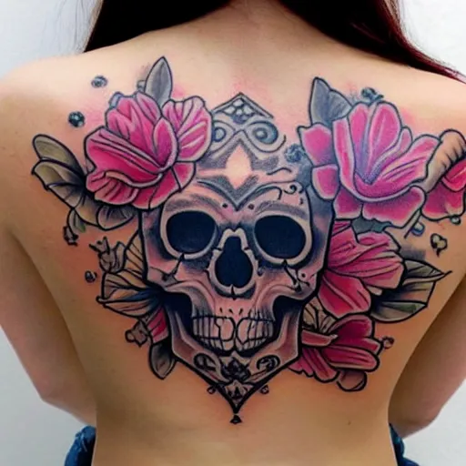 Image similar to flower skull back tattoo