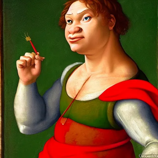 Image similar to High-quality Painting of Shrek in the style of Raphael, renaissance era sfumato painting, circa 1400