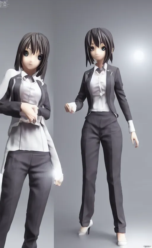 Image similar to Anime girl figure in office suit, unreal engine, highly detailed.