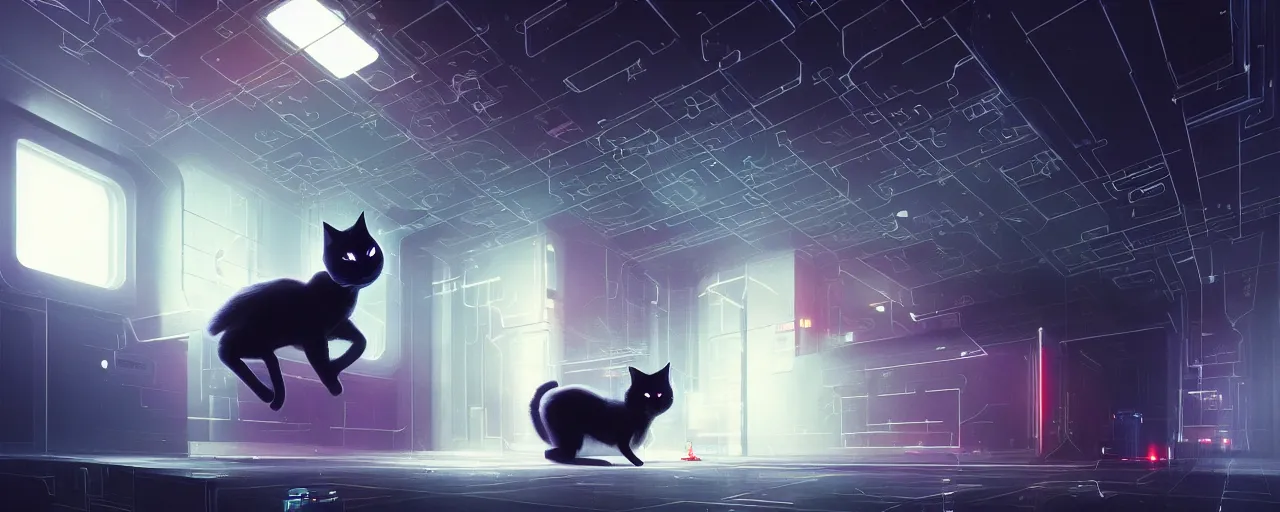 Prompt: duotone noir scifi concept illustration of black cat inside m box glowing mesh quantum portals, glowing eyes, octane render, surreal atmosphere, volumentric lighting. accidental renaissance. by sachin teng and sergey kolesov and ruan jia and heng z. graffiti art, scifi, fantasy, hyper detailed. trending on artstation