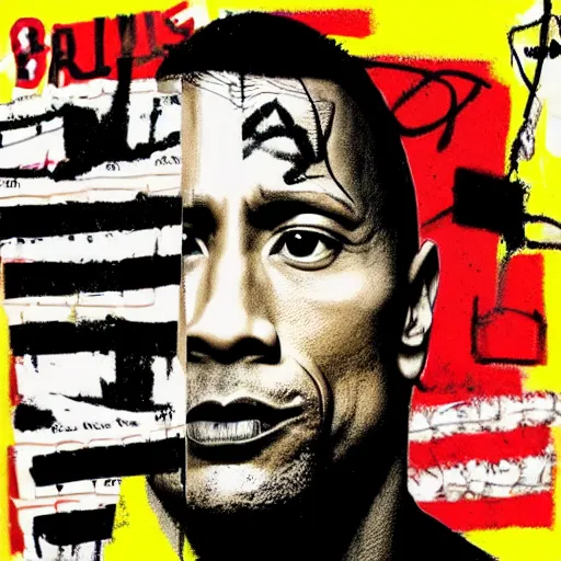 Image similar to dwayne johnson album cover basquiat style