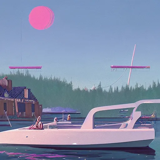 Image similar to yachting club by simon stalenhag