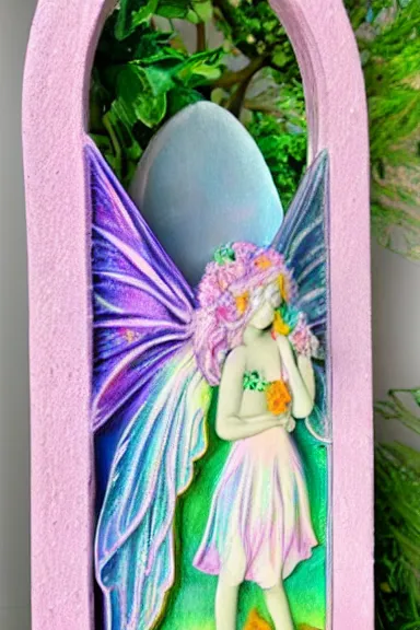 Image similar to fairy floral angel garden, pastels, iridescent aesthetic, symmetrical