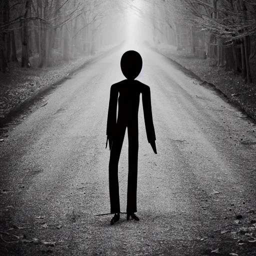 Prompt: slenderman black and white photo, amateur photography