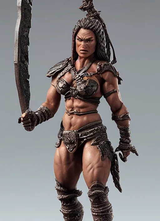 Prompt: Image on the store website, eBay, Wonderfully detailed 100mm Resin figure of a very muscular female orc warrior.