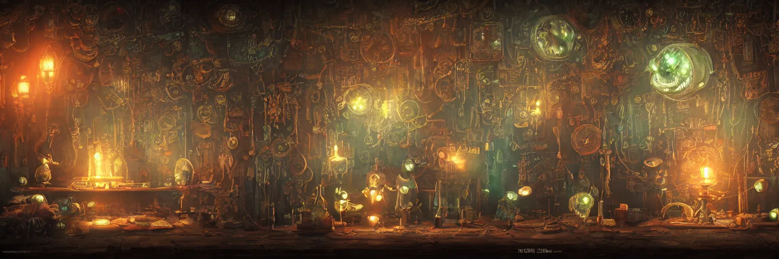 Image similar to tapestries of dreams, ultra detailed, dark, steampunk, moody, candles, neon signs, infographic, characters from machinarium, by don bluth, trending on artstation, octane render