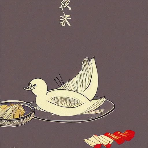 Image similar to peking duck, digital art, style of traditional chinese painting