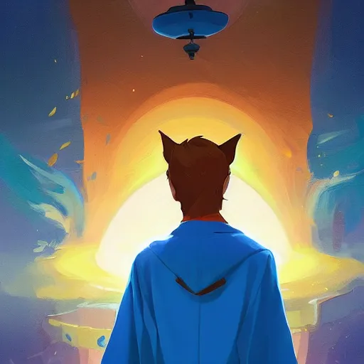 Image similar to painting cat wizard wearing blue robes avatar hero smooth face median photoshop filter cutout vector behance hd by jesper ejsing, by rhads, makoto shinkai and lois van baarle, ilya kuvshinov, rossdraws, illustration, art by ilya kuvshinov and gustav klimt