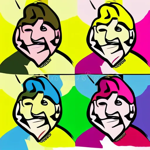 Image similar to handsome male, big chin, smile, colorful pop art style, cartoon style