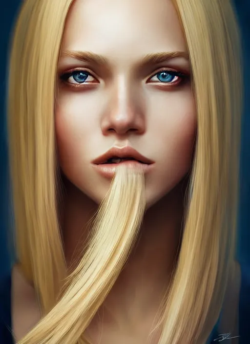 Image similar to photo of a gorgeous female with long blonde hair in the style of stefan kostic, realistic, full body shot, wide angle, sharp focus, 8 k high definition, insanely detailed, intricate, elegant, art by stanley lau and artgerm, floating embers