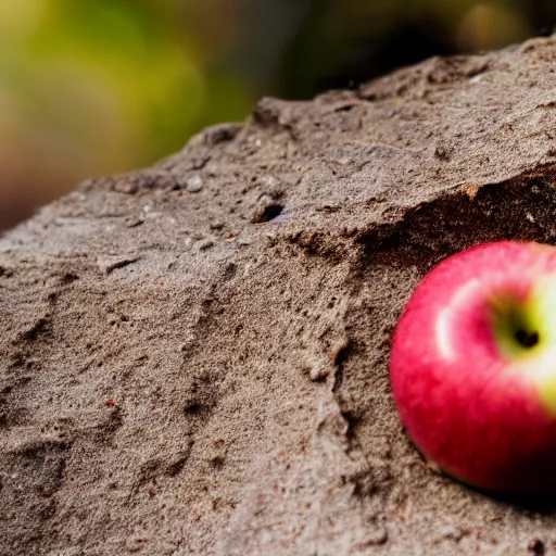 Prompt: an apple is sitting on the peak of olympus mons, clear focus, bokeh effect, high res