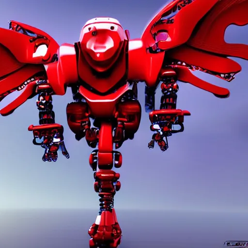 Prompt: fantasy wallpaper of a robotic hawk ,red themed,science fiction