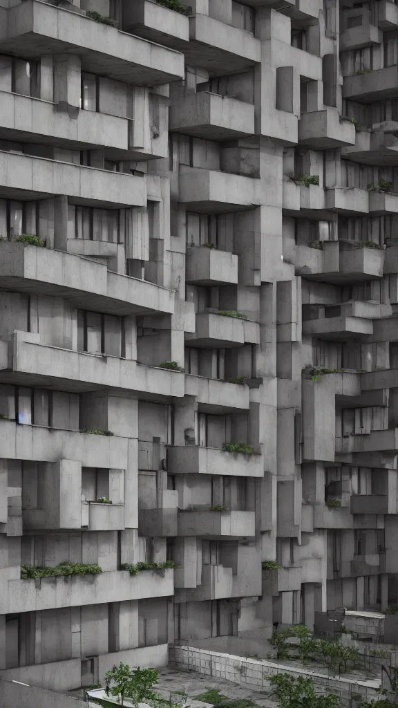 Prompt: brutalist apartments, photorealistic render in octane, artstation, behance, cgsociety