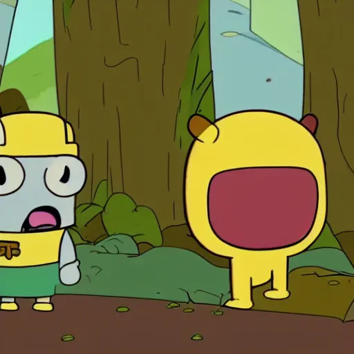 Prompt: finn and jake from adventure time, still frame cartoon