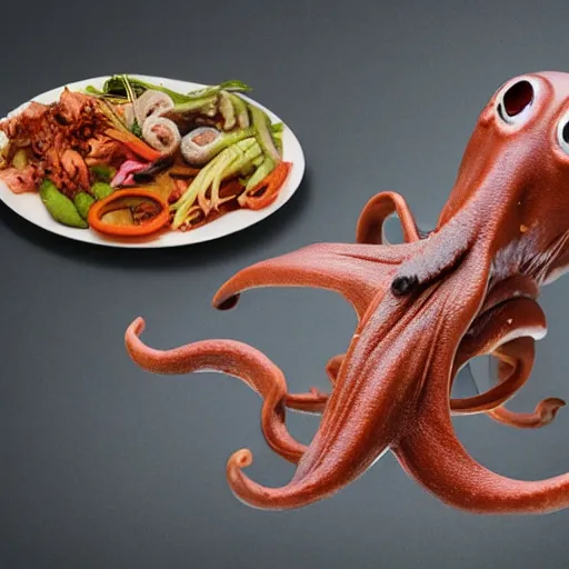 Image similar to dog in the shape of an octopus, hyper real, food photography