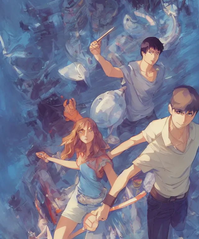 Image similar to percy jackson and annabeth chase, shinkai makoto studio ghibli studio key hideaki anno sakimichan stanley artgerm lau rossdraws james jean marc simonetti elegant highly detailed digital painting artstation pixiv