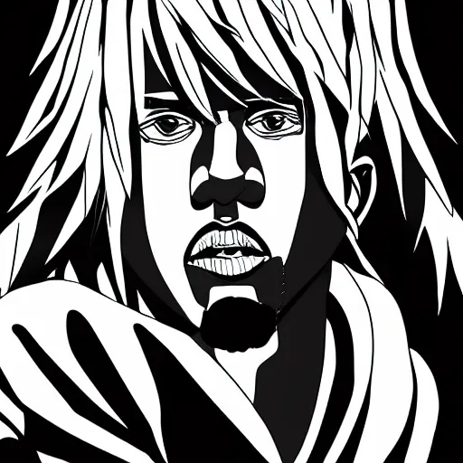 Image similar to manga panel of kanye west in the style of kentaro miura, 8 k, 4 k, masterpiece, trending on artstation