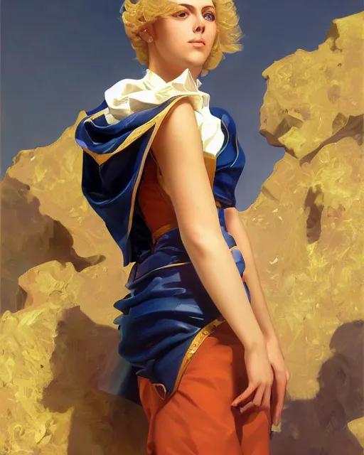 Image similar to Giorno Giovanna, oil on canvas, artstation, by J. C. Leyendecker and Edmund Blair Leighton and Charlie Bowater, octane