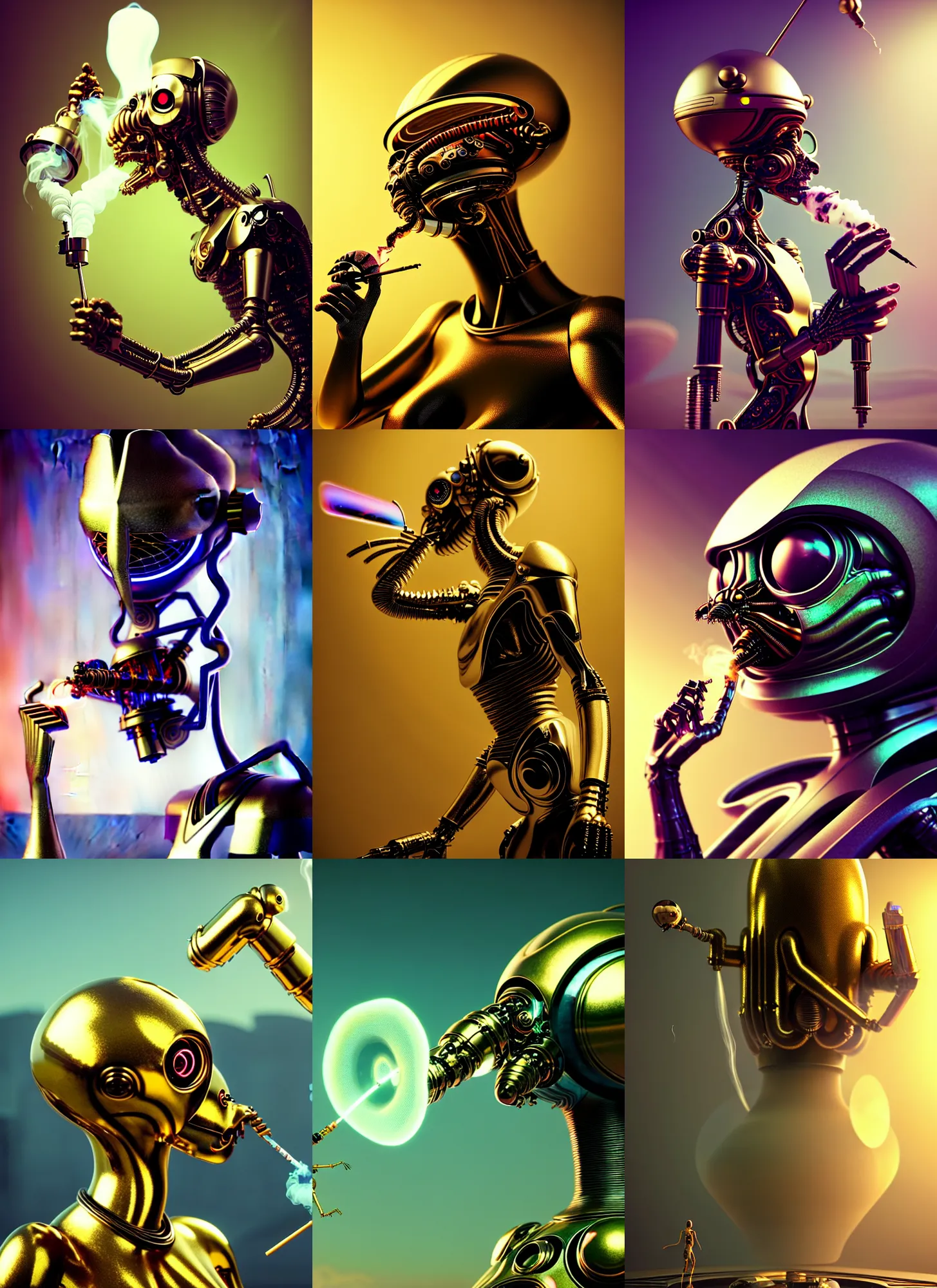 Prompt: transhuman galactic alien bug edm cyborg smoking elaborate goo bong | ornate | glamorous oily soft polished rich enticing ornate modern | weta disney pixar movie still photo | hi - fructose, sci fi fantasy, golden ratio details, smooth, octane render, sharp focus, artstation, concept art | beeple, feng zhu, mucha, rutkowski |