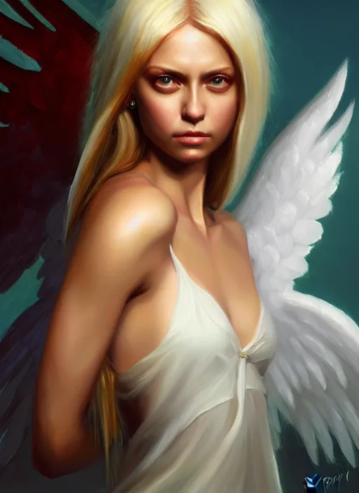 Prompt: a _ fantasy _ style _ portrait _ painting _ of nina ricci as an angel, oil _ painting _ unreal _ 5 _ daz. _ rpg _ portrait _ extremely _ detailed _ artgerm _ greg _ rutkowski _ greg