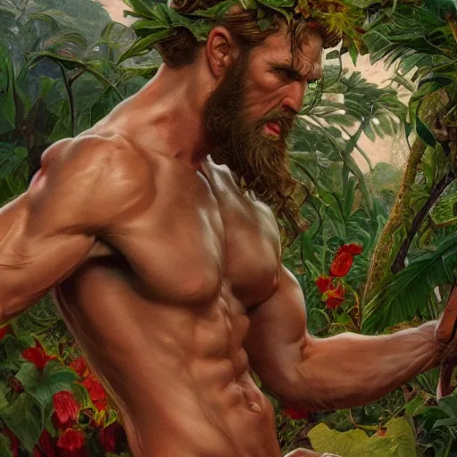 Image similar to Close-up of God being angry in the Garden of Eden. Adam and Eve look very guilty- elegant, highly detailed, centered, digital painting, artstation, concept art, artgerm, donato giancola, Joseph Christian Leyendecker, WLOP, Boris Vallejo, Artgerm