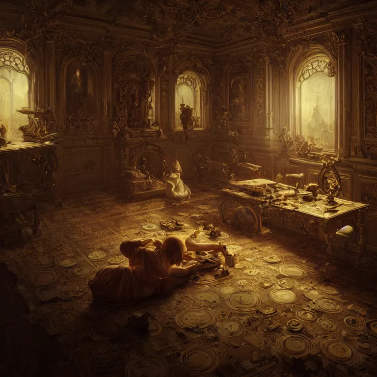 Image similar to motherboard, chip circuit, computer, dream - like atmosphere, baroque landscape painting, perfect composition, beautiful detailed intricate insanely detailed octane render trending on artstation, 8 k artistic photography, photorealistic, soft natural volumetric cinematic perfect light, chiaroscuro, award - winning photograph, masterpiece, raphael, caravaggio, greg rutkowski, beeple