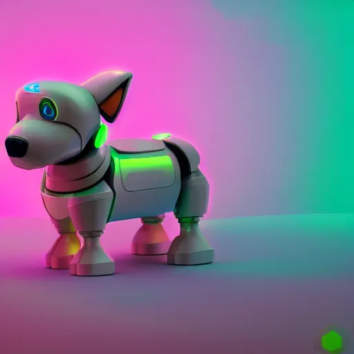 Image similar to isometric puppy bot, 3 d character realistic, very colorful, cinematic lighting, soft neon, volumetric lighting, apple design, jony ive, octane render, trending on artstation