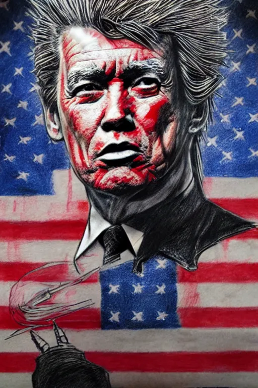 Image similar to first punk president of usa, high definition, 8 0 m. m lens, realistic, sketch and art by jacqueline e, mongezi ncaphayi, color by bo feng lin