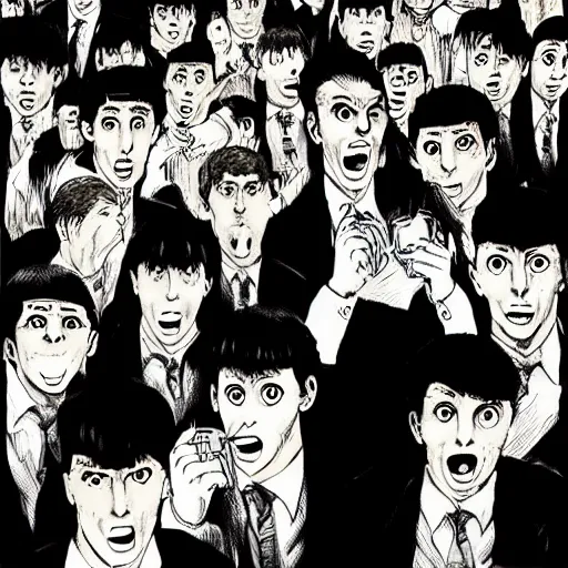 Image similar to drunk english football fans by junji ito