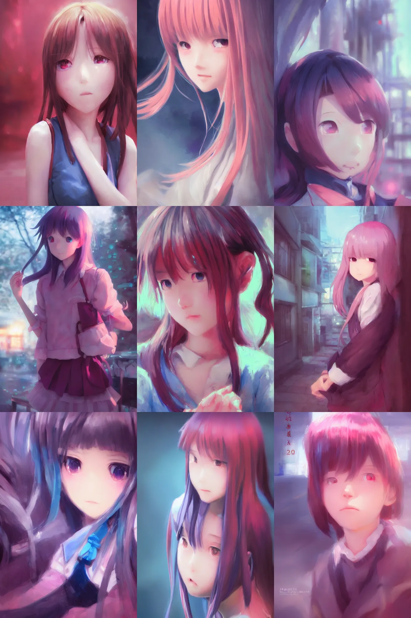 Prompt: 3d infrared octane render concept art by Mo Xiang Tong Xiu, by Igarashi Daisuke, by makoto shinkai anime, cute beauty complex portrait anime sad schoolgirl under dark pink and blue tones, among japan cozy street. beautiful and cutest sad face. dramatic deep light, trending on artstation, oil painting brush