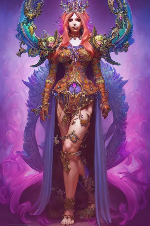 Image similar to a full body portrait of the lisa frank world of warcraft character art, gothic, highly detailed, digital painting, crown of skulls, artstation, smooth, sharp focus, illustration, art by artgerm and greg rutkowski and alphonse mucha and william - adolphe bouguereau