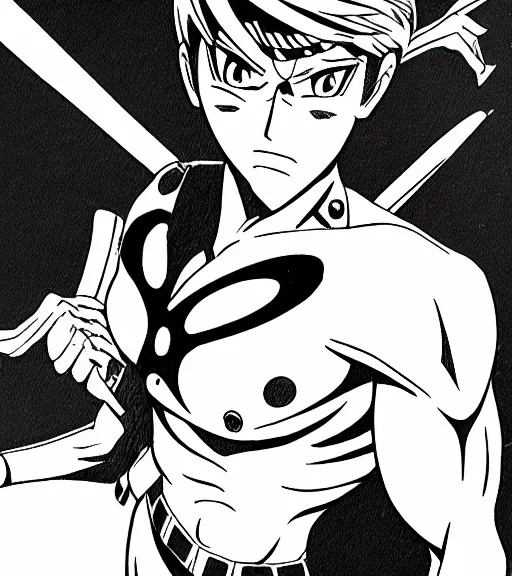 Prompt: go nagai ishikawa ken style manga hero boy detailed ink drawing hd key visual official media