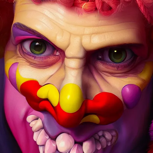 Image similar to Portrait of a colorful happy joyful funny clown, artstation, cgsociety, masterpiece