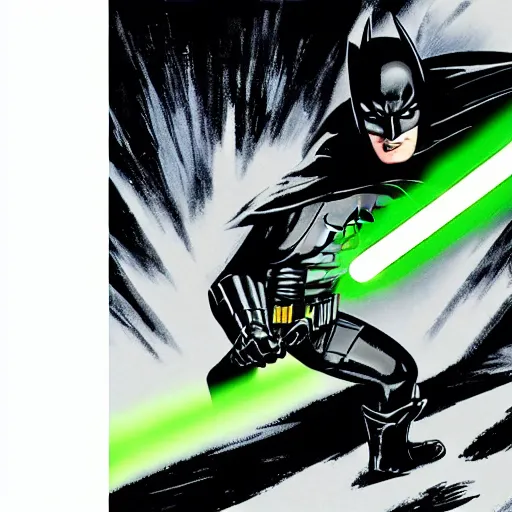 Image similar to photograph of batman engaging in a lightsaber battle in star wars 2 0 0 5