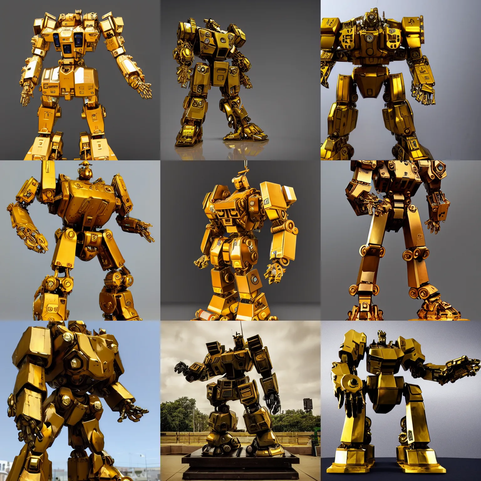 Prompt: golden statue of a bulky mech