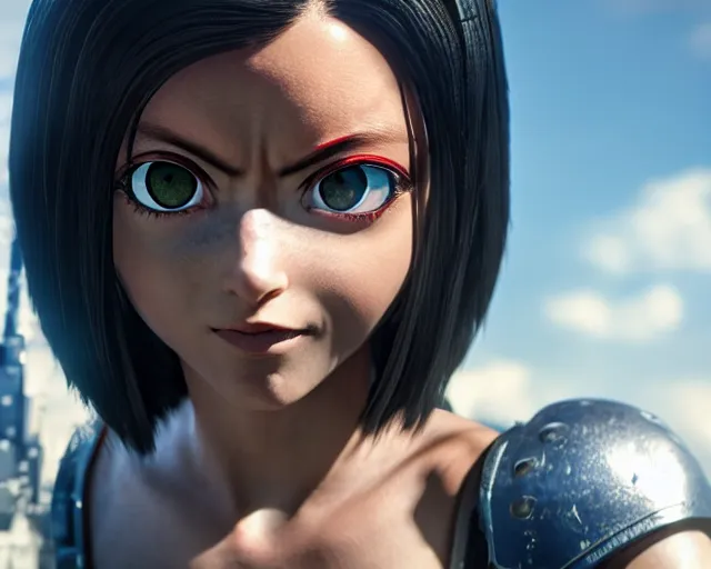 Image similar to battle angel alita, photorealistic, lifelike, octane engine, cinematic lighting, high detail, high resolution