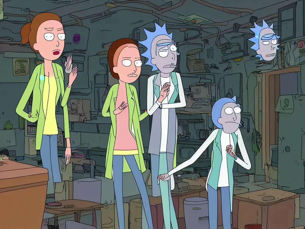 Image similar to a still from a female version of rick and morty