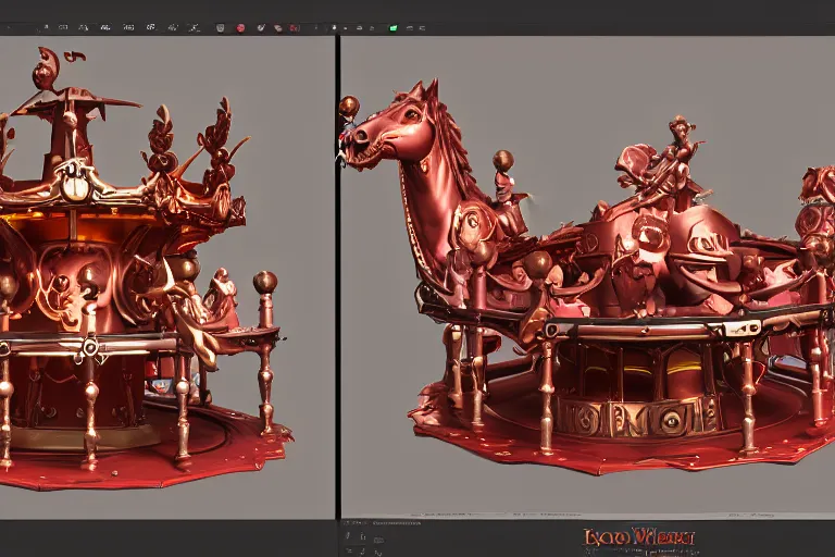 Image similar to 3d sculpt of an evil ironwork carousel, artstaton, League of Legends, red dead redemption2, overwatch, digital illustration