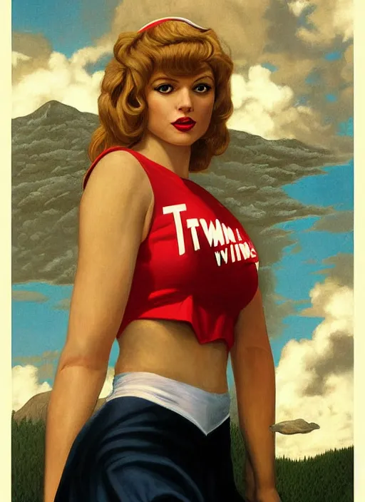 Prompt: twin peaks poster art, portrait of talyor swift cheerleader, by michael whelan, rossetti bouguereau, artgerm, retro, nostalgic, old fashioned, teen horror novel cover