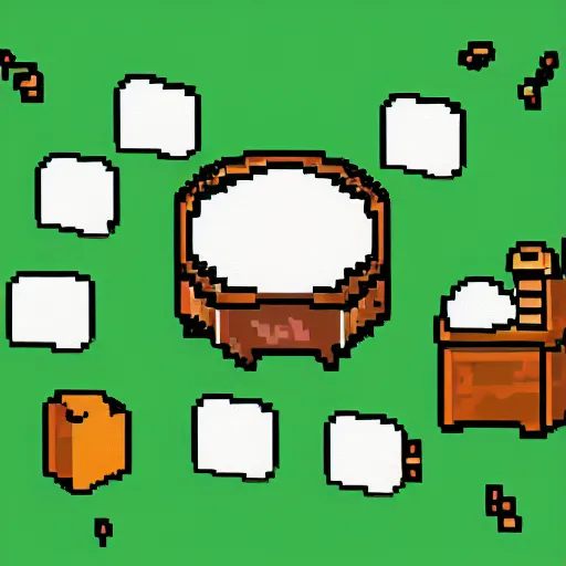 Image similar to Pixel art of marshmallows being cooked over a campfire in the woods