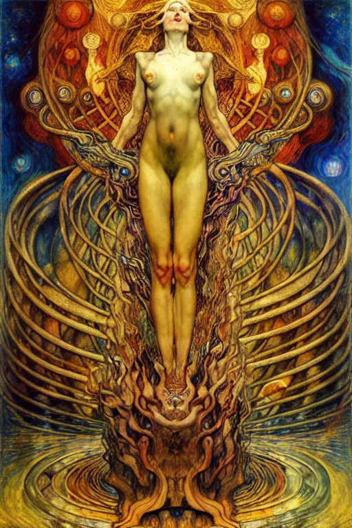 Image similar to Divine Chaos Engine by Karol Bak, Jean Delville, William Blake, Gustav Klimt, and Vincent Van Gogh, symbolist, visionary